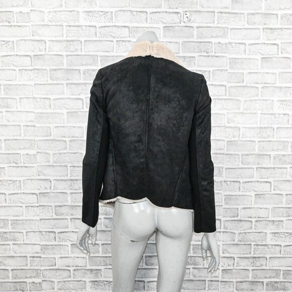 The Kooples Women's Faux Shearling Jacket sherpa lined in black sz Small - Picture 5 of 8